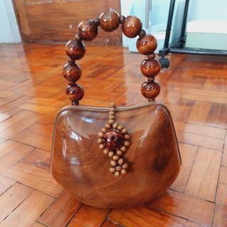 Wooden Top Handle Beaded Small Bag