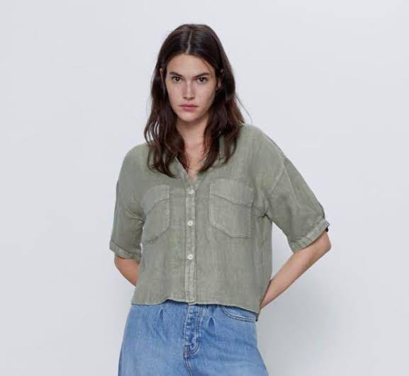 Zara Womens Linen Olive Green Shirt, Women's Fashion, Tops, Shirts on  Carousell