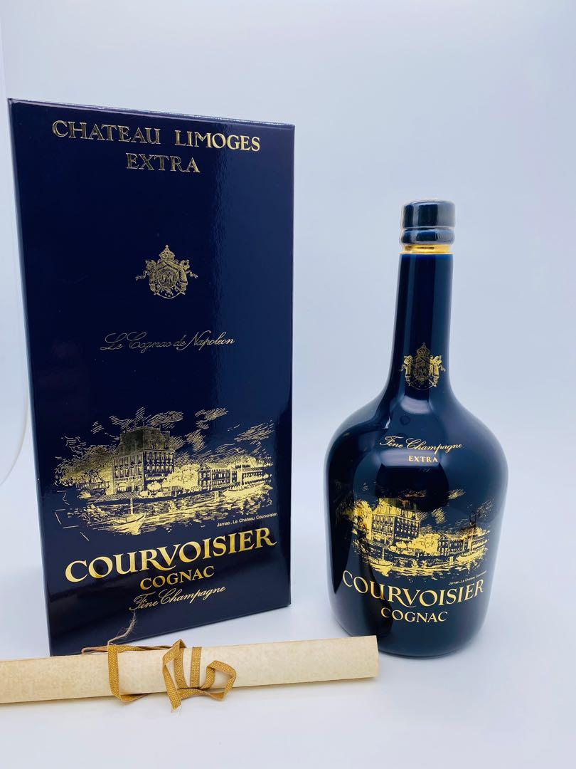 80's Courvoisier Extra cognac 700ml 拿破崙蓋世藍瓷樽, 嘢食& 嘢飲