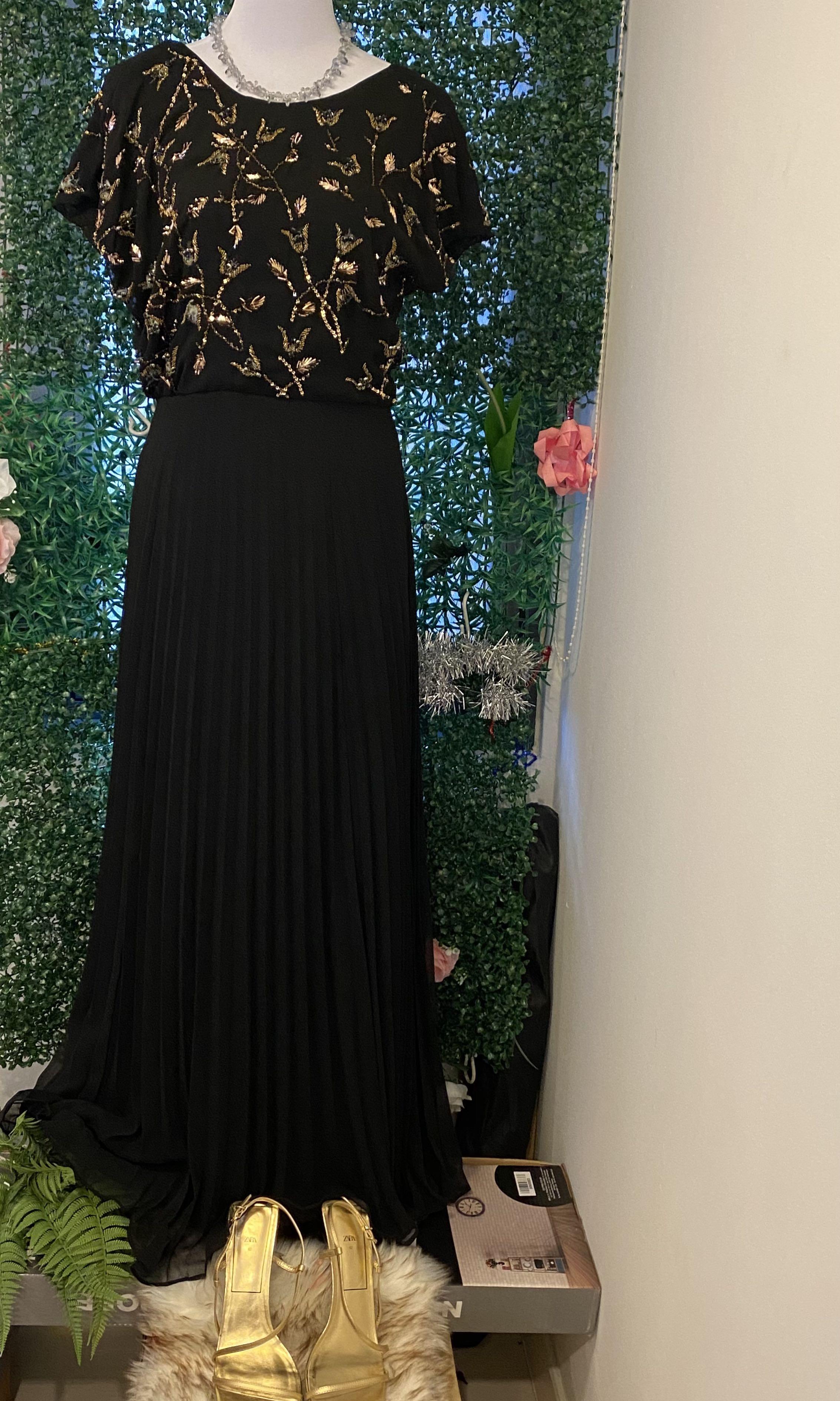 Coast fashion Black pleated dress with gold mesh. Lovely and