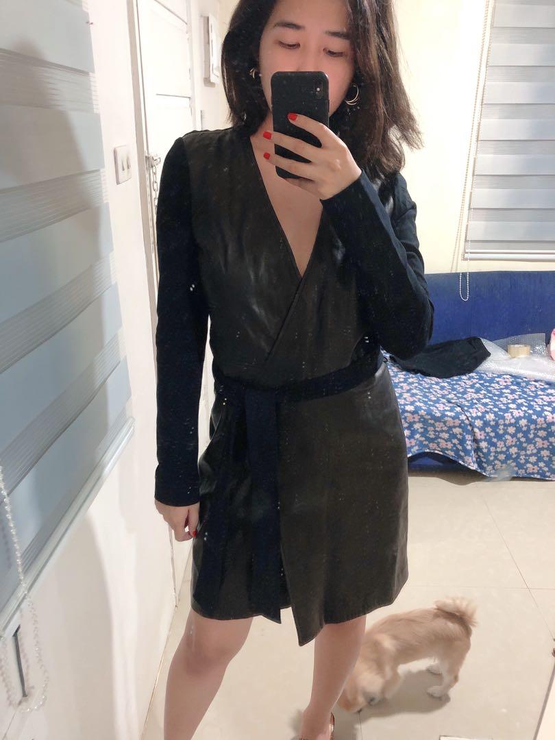 Leather/Cotton Dress- Black 