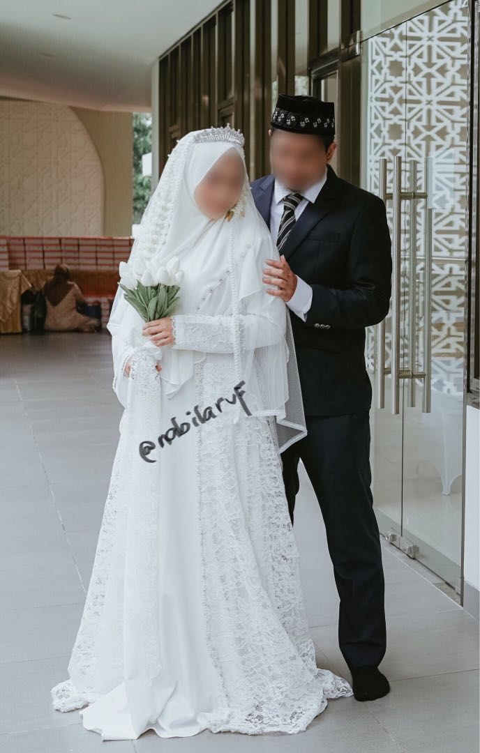Gaun Pengantin Syari Dress Gamis Akad Syari Full Set Wedding Dress