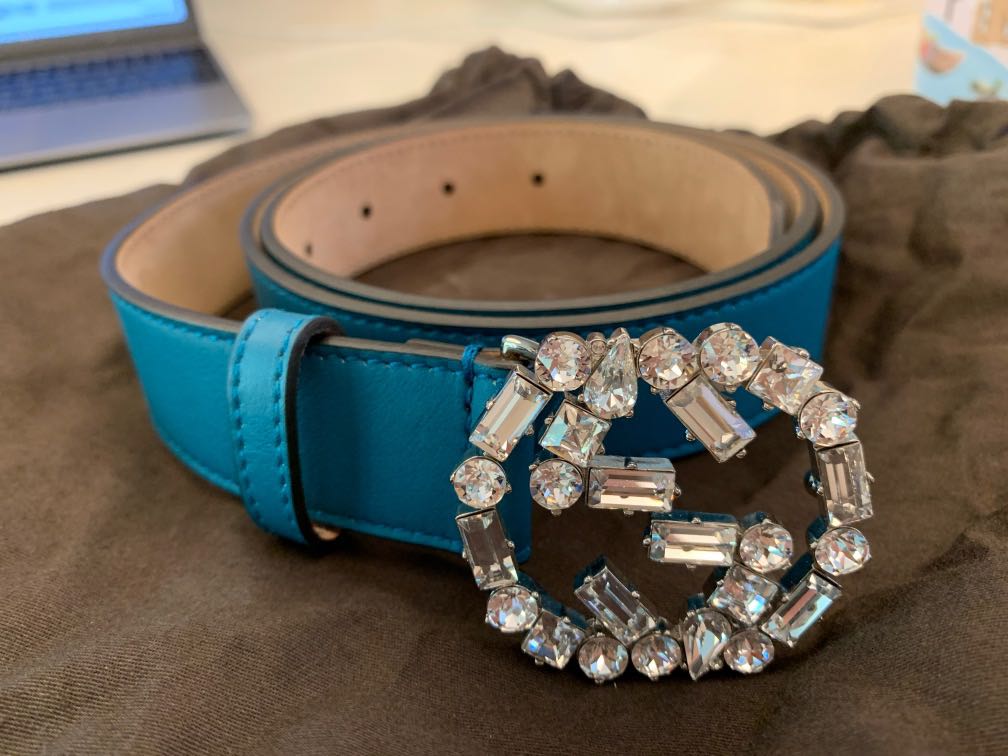 Gucci GG Crystal Rhinestone Leather Belt 354381 Women s Fashion