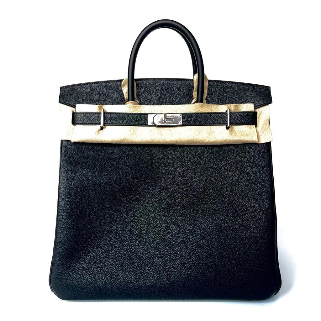 Hermes HAC Birkin 40 Handbag Black Clemence Leather Palladium Hardware -  Ideal Luxury