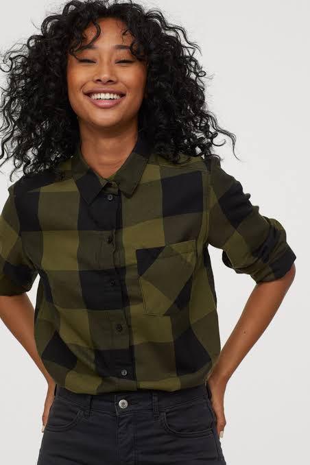 H\u0026M Dark Green Flannel Shirt, Fesyen 