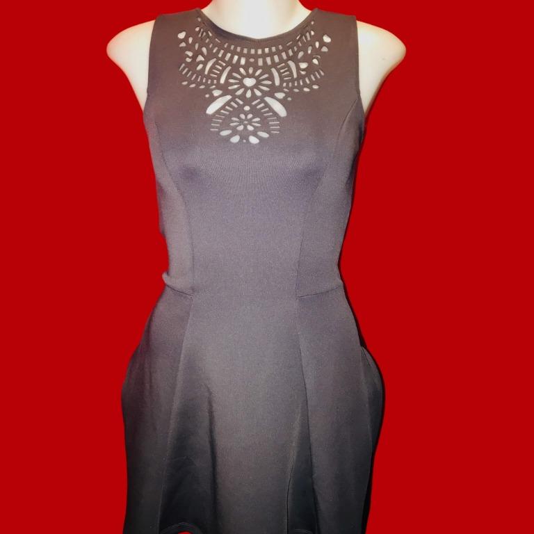 H&M DIVIDED Grey Laser Cut Skater Skater Dress, Women's Fashion