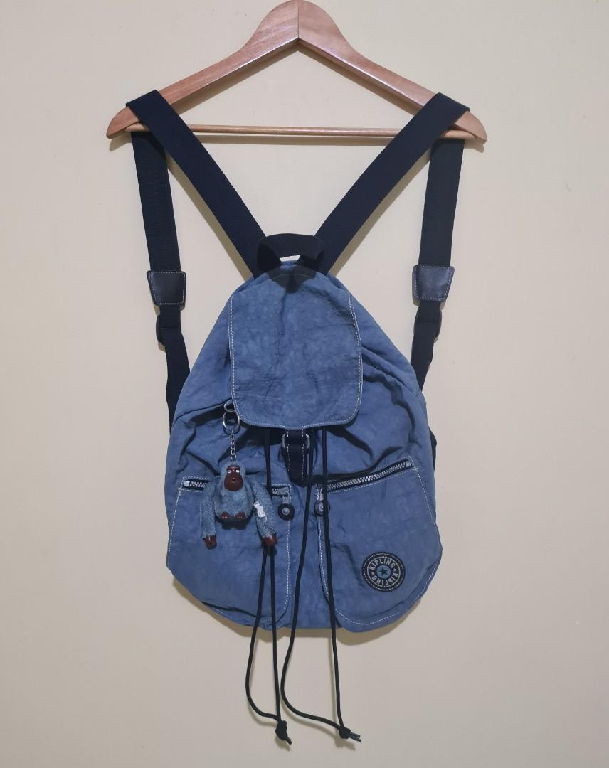 KIPLING BLUE NYLON DRAWSTRING RUCKSACK LARGE