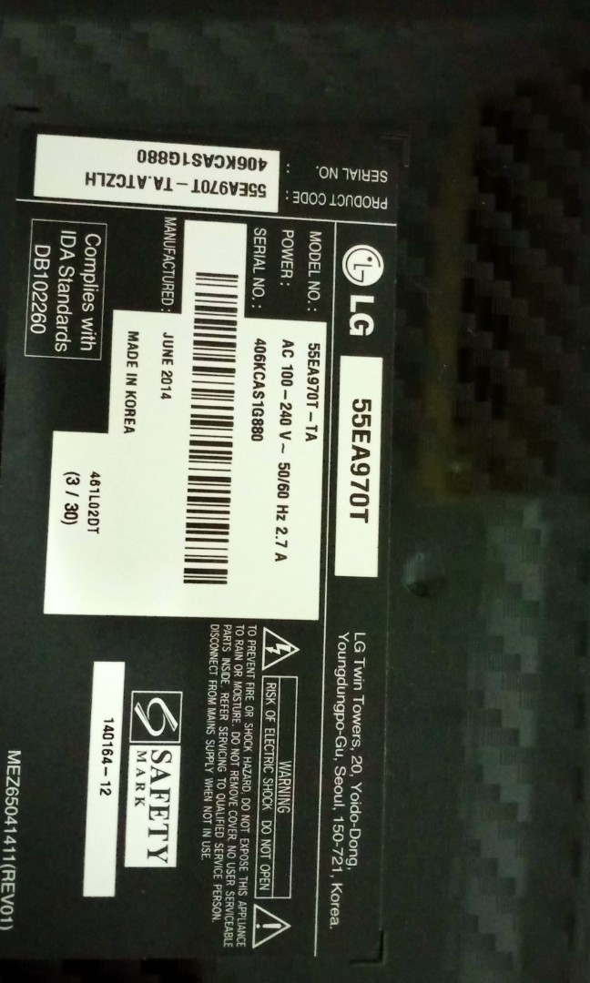 LG OLED 55EA970T for parts, TV & Home Appliances, TV & Entertainment