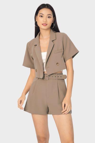 Check belted deals blazer