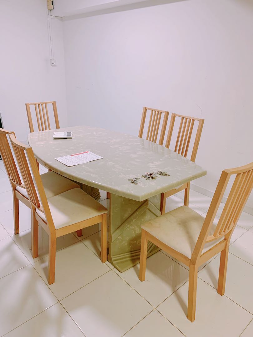 Marble dining table + ikea chairs, Furniture & Home Living, Furniture