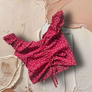 maroon polkadot dawnstring croptop