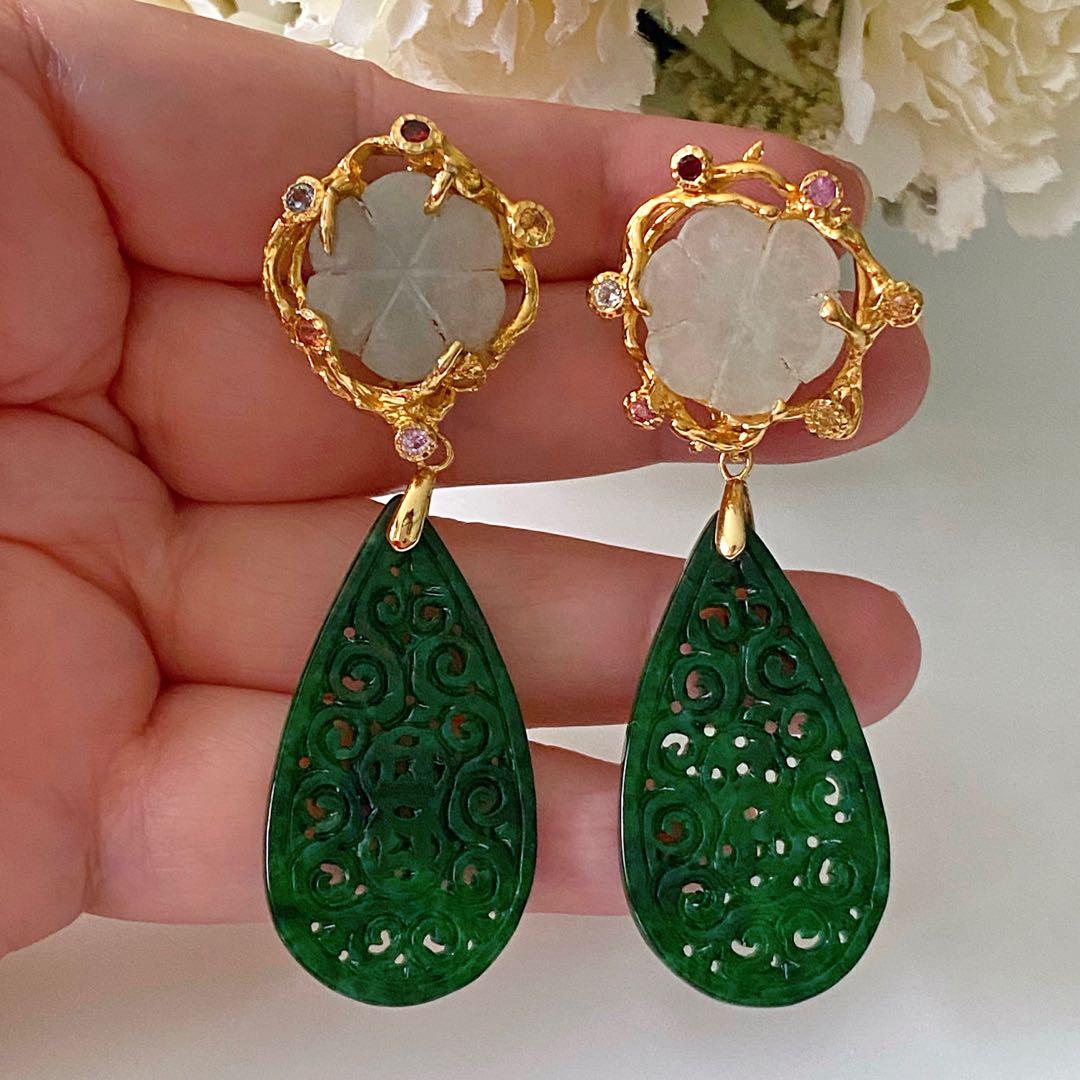 Carved jade earrings online