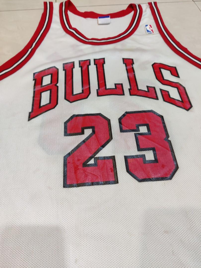 Vtg Michael Jordan Chicago Bulls Champion AUTHENTIC SEWN Jersey Pinstripe  44 L