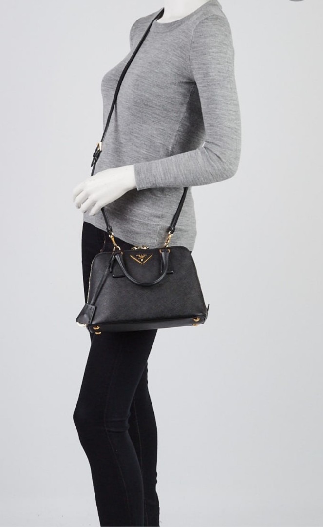 Prada Black Saffiano Lux Leather Small Promenade Bag BL0838 - Yoogi's Closet