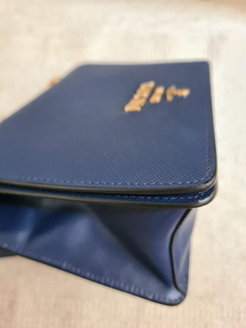 ❗SALE❗AUTHENTIC PRADA Pattina Shoulder Chain Blue Saffiano Leather Cross  Body Bag