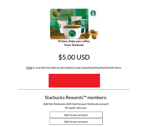 Starbucks $5 dollar gift card for US & Canada branches, Tickets ...