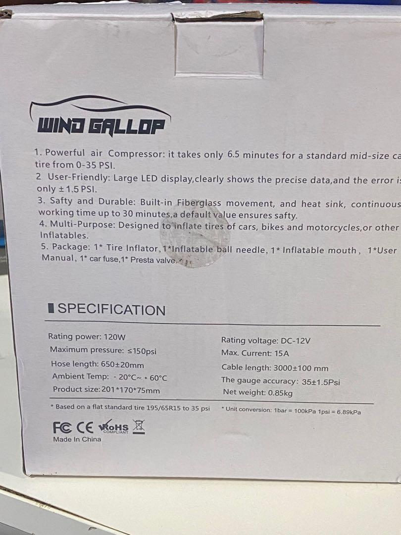 Wind Gallop Air Compressor, Car Accessories, Accessories on Carousell