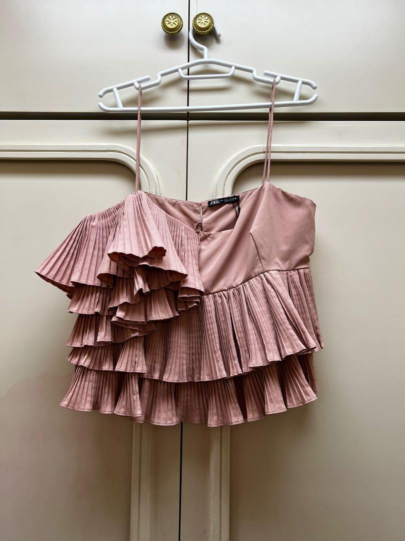 Pink ruffle top hot sale zara