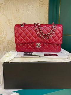 Chanel Dark Red Quilted Caviar Jumbo Classic Double Flap Bag