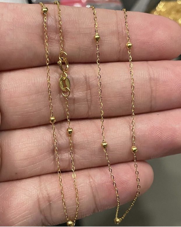 18k Gold Ball Station Necklace 17 Women s Fashion Jewelry