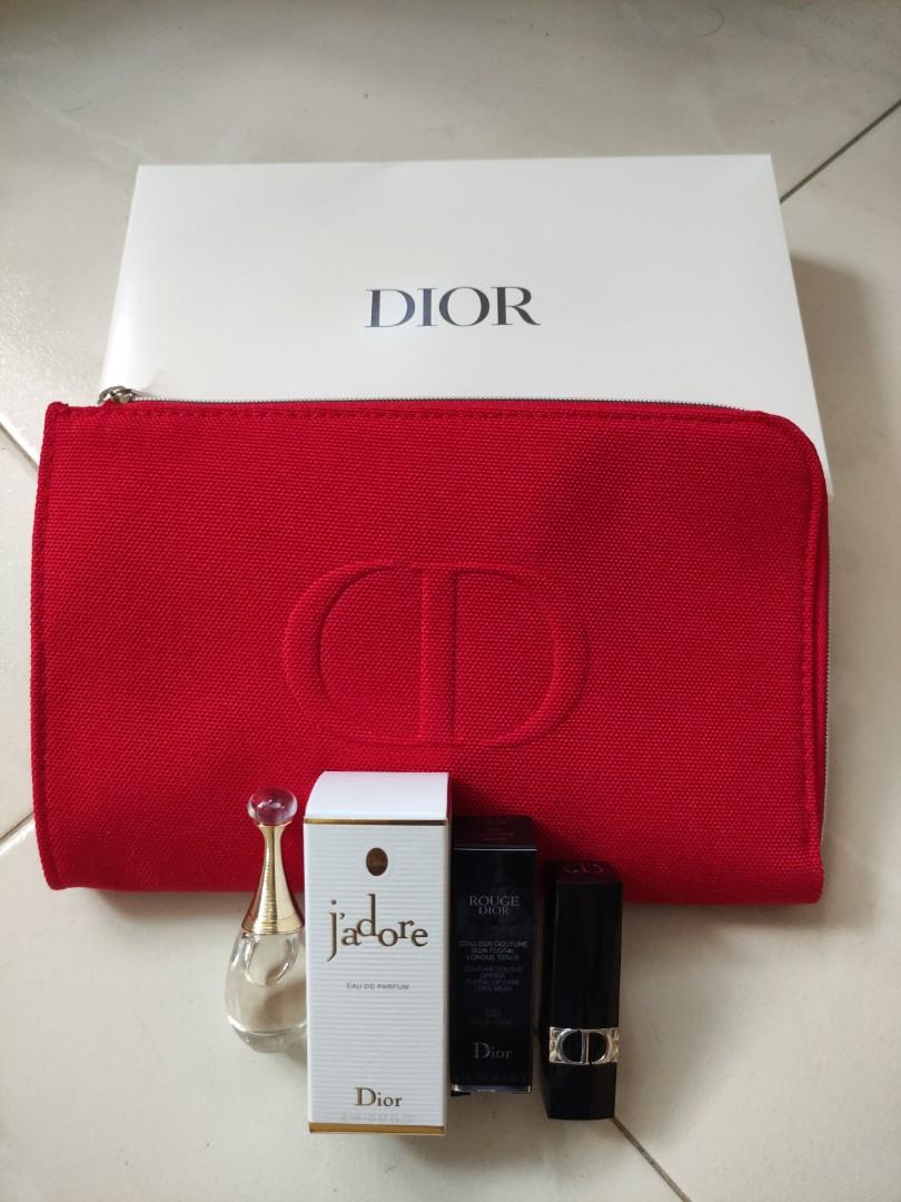 BN Christian Dior Red Pouch Perfume Lipstick Nude Miniature Set