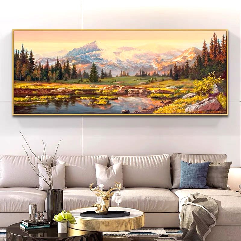 Acrylic Oil Painting Panoramic Mountain Landscape Long Horizontal