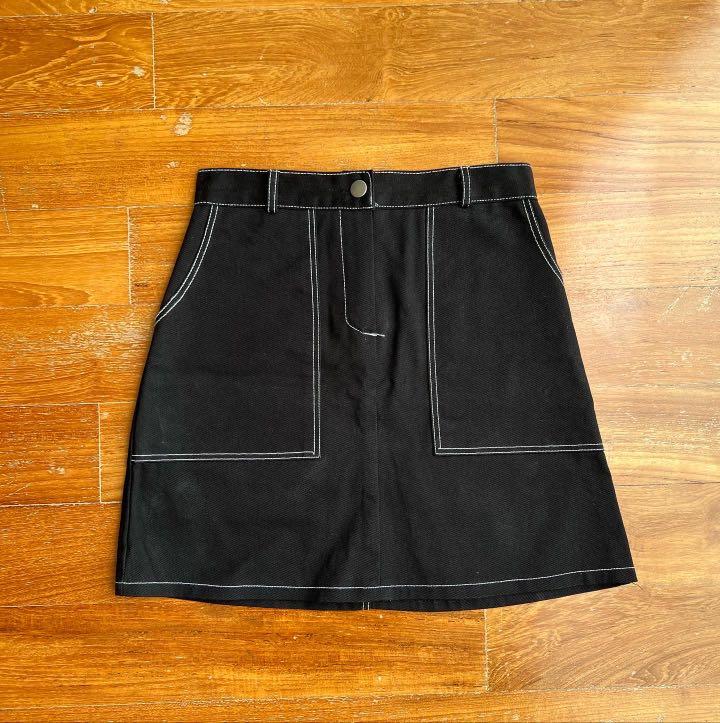 Black denim skirt hot sale with white stitching