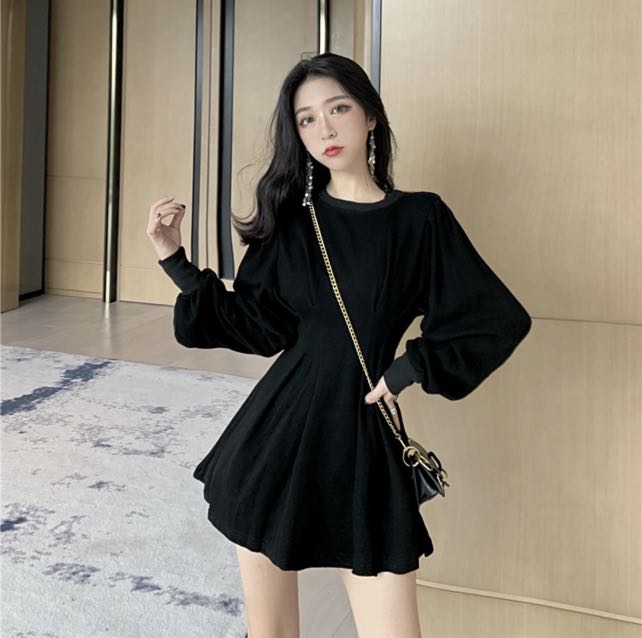 Black Long Sleeve Babydoll Dress Women s Fashion Dresses Sets