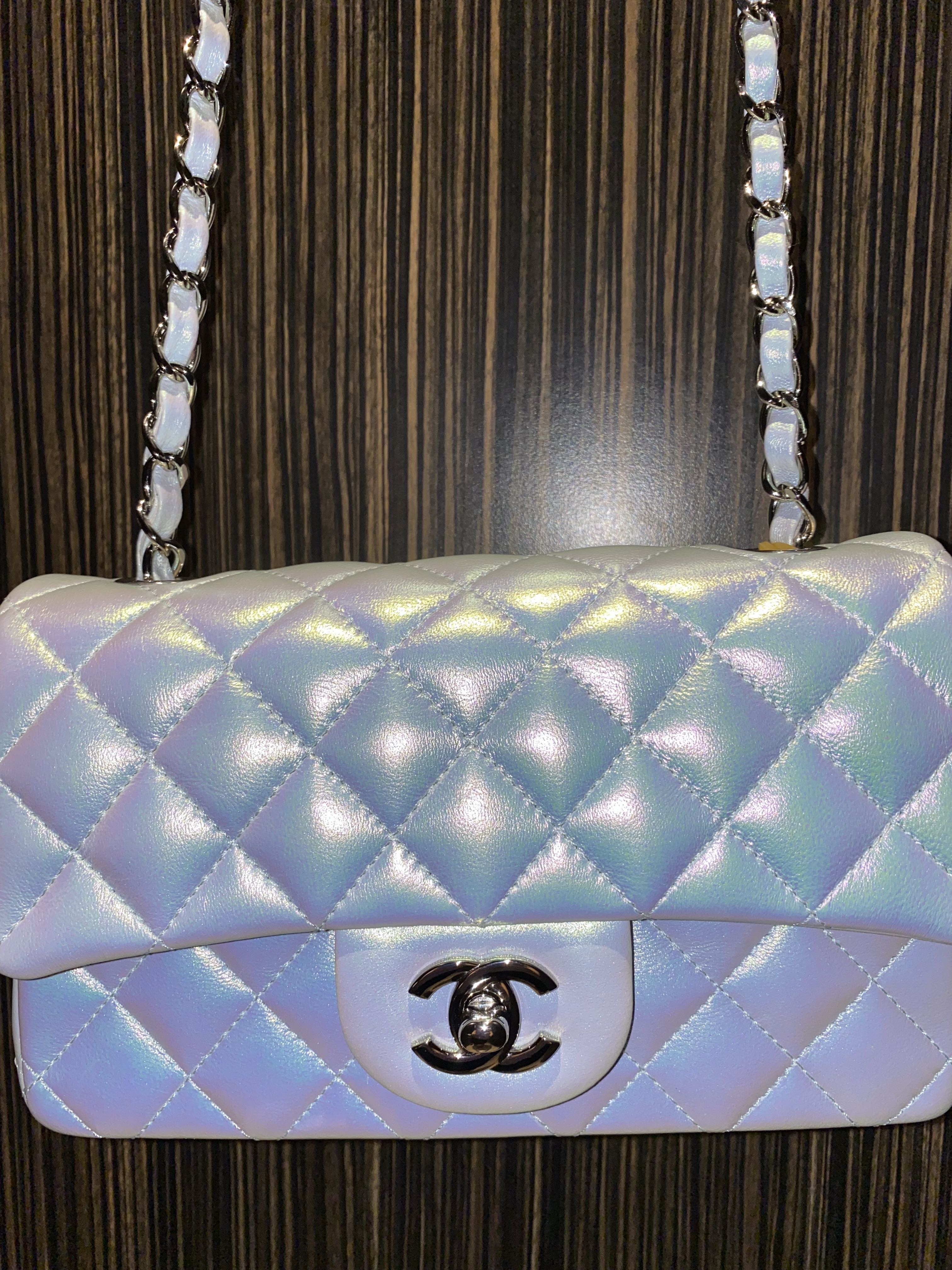 Chanel crossbody bag pearl iridescent white (blue and pink holographic)