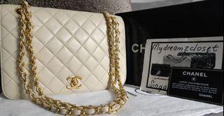 Chanel Beige Lambskin 24K Gold 3 Way Full Flap Bag