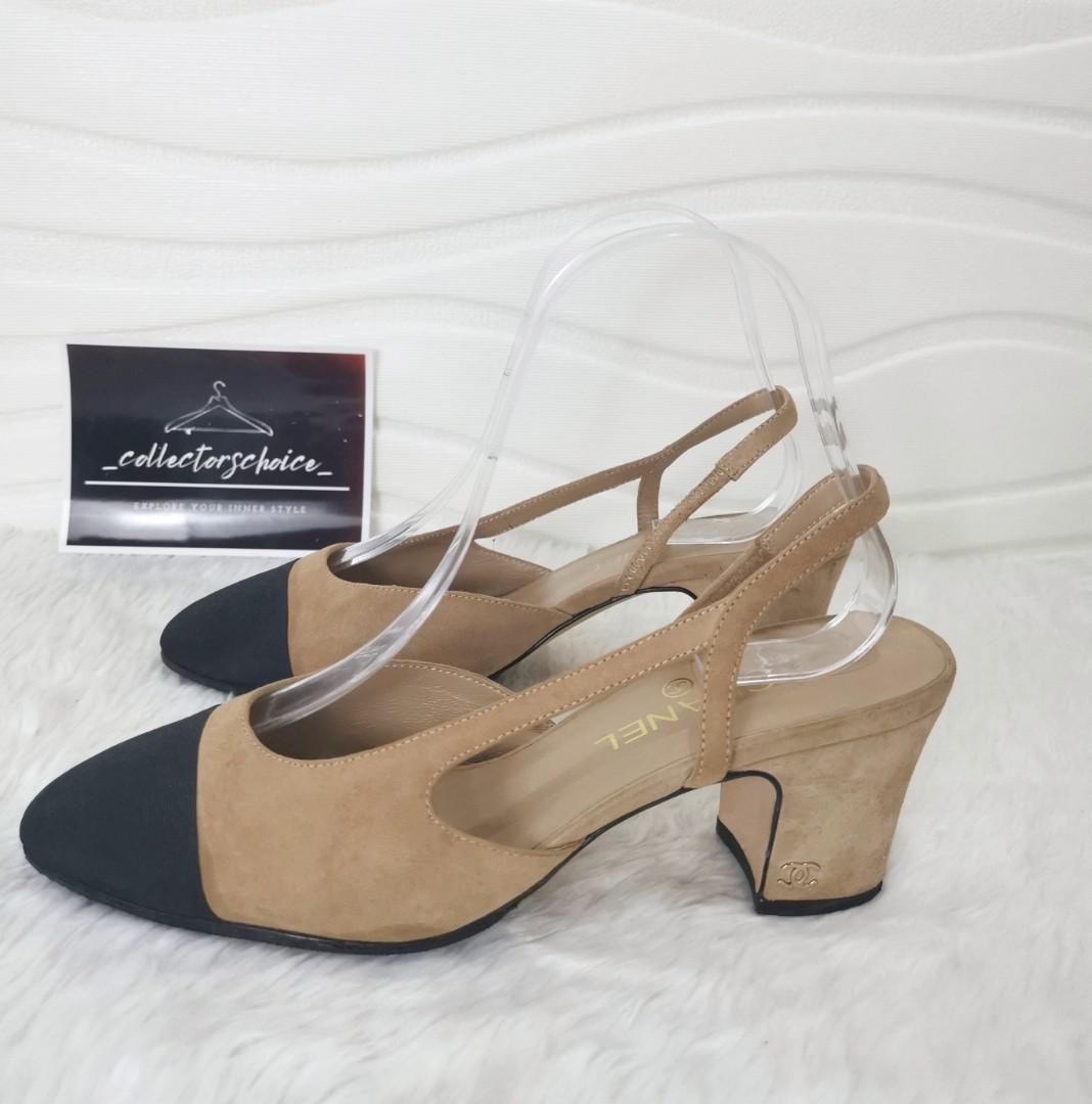 CHANEL High Heels Shoes Black Leather CC Logo Size 39 US 8.5 Netaporter