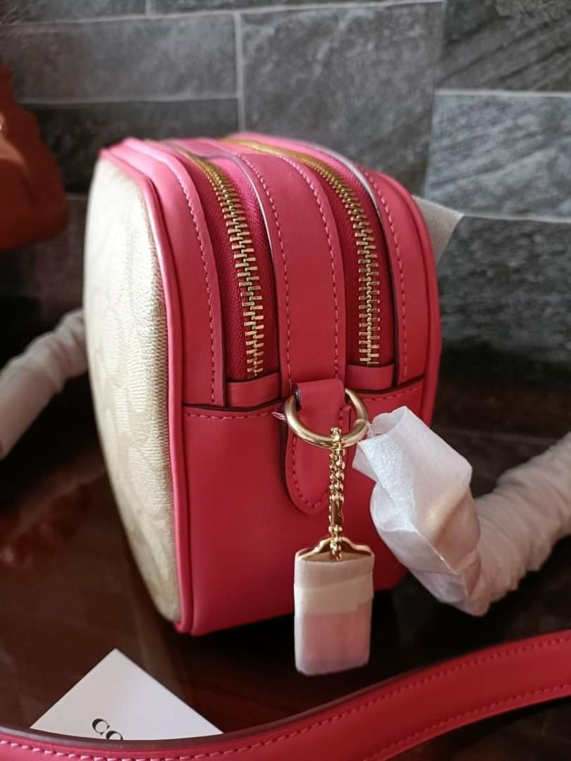 Coach Jes Signature Crossbody Bag Light Khaki/Confetti Pink in