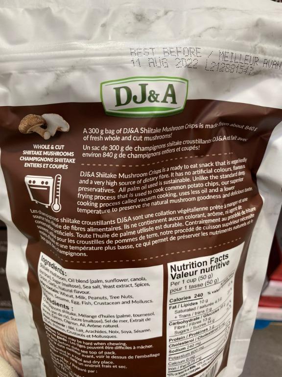 DJ&A Shiitake Mushroom Crisps 300g 增量裝蘑菇乾零食, 嘢食 & 嘢飲, 包裝食物&即食食物 Carousell