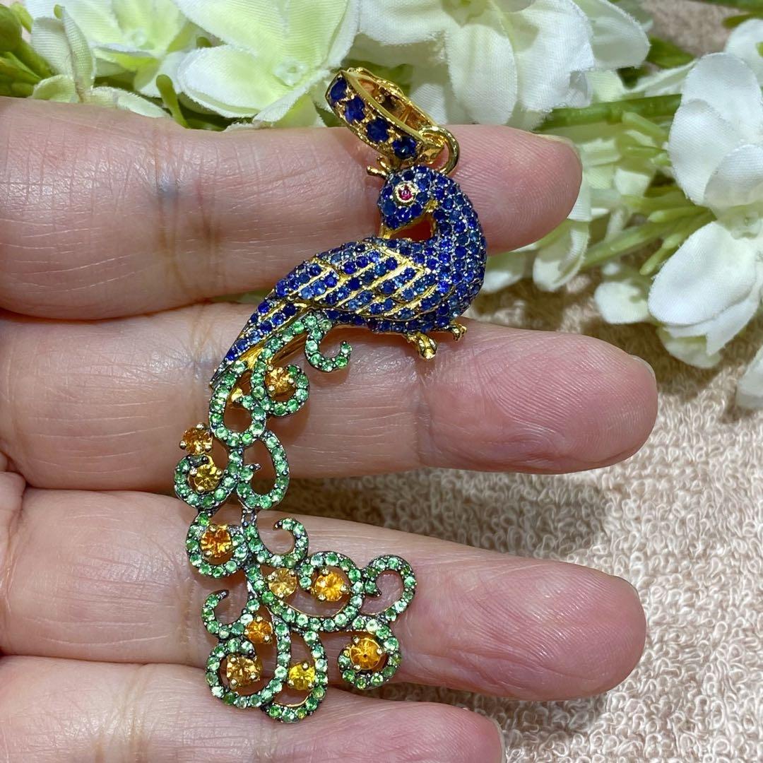 SALE Dual Purpose genuine gemstones peacock brooch cum pendant