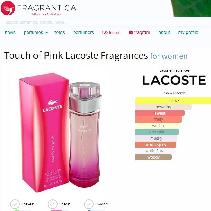 Lacoste touch of pink notes clearance