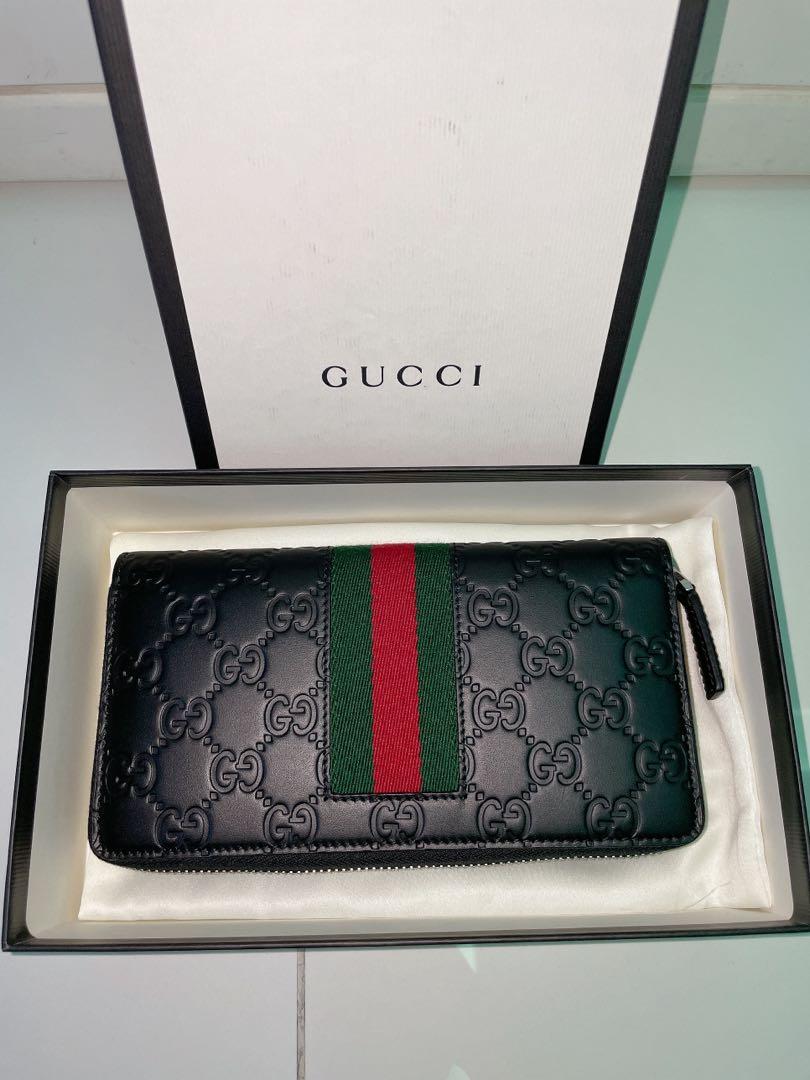 Gucci Black 'Gucci Signature' Zip Card Holder
