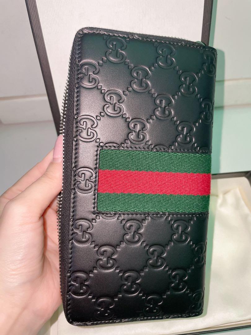 Gucci Black Zip Around Wallet with Bamboo, Leather