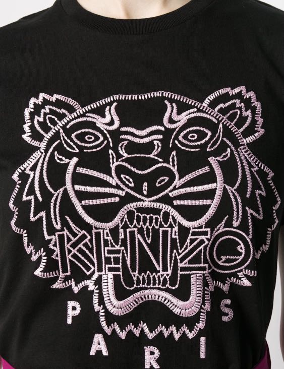 Kenzo black Tshirt pink tiger embroidered