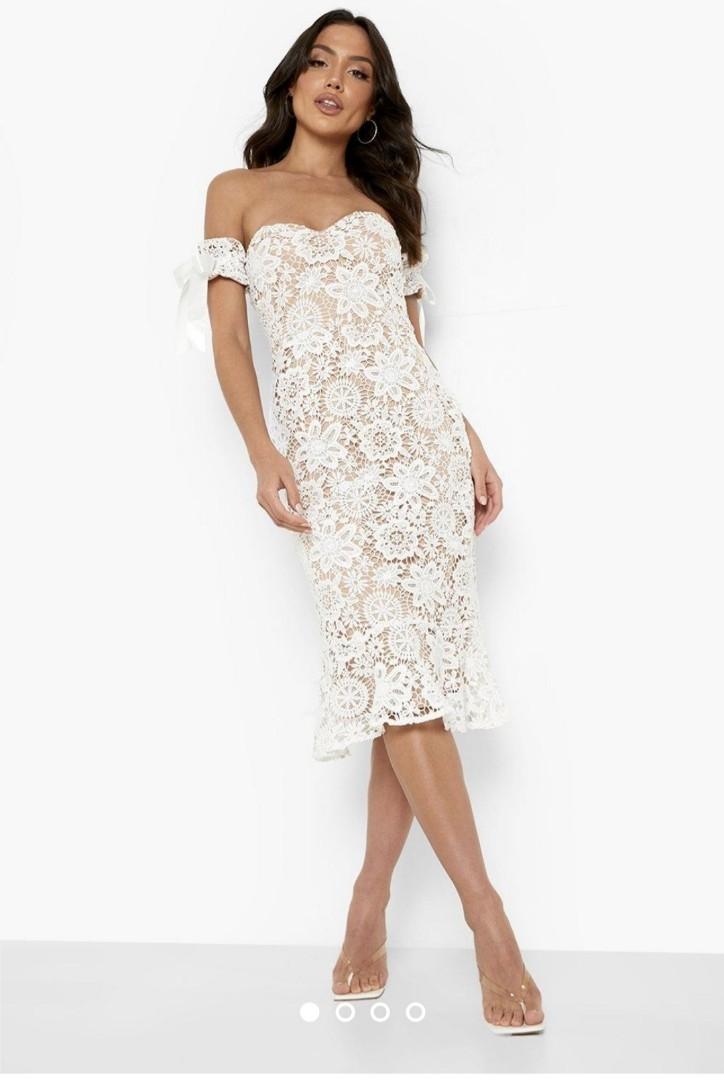 White lace bardot dress on sale