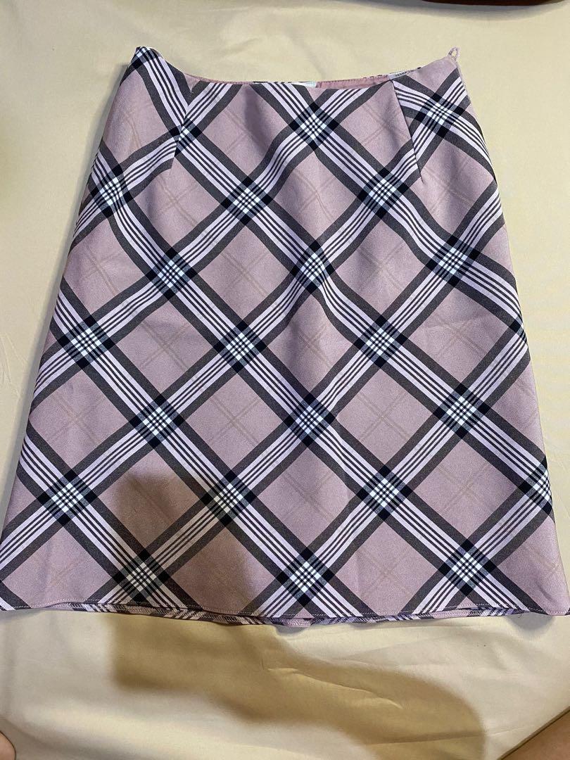 M S Pink Plaid Midi Skirt Women s Fashion Bottoms Skirts on