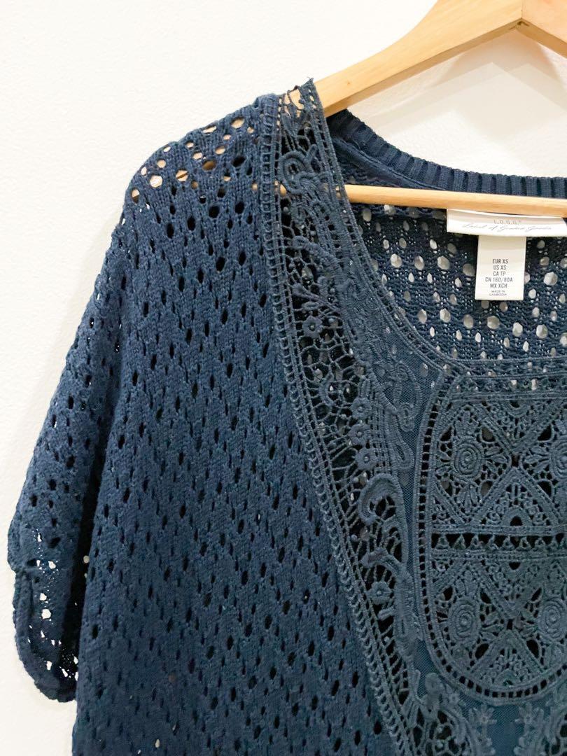 Navy Crochet Top, Women's Fashion, Tops, Blouses on Carousell