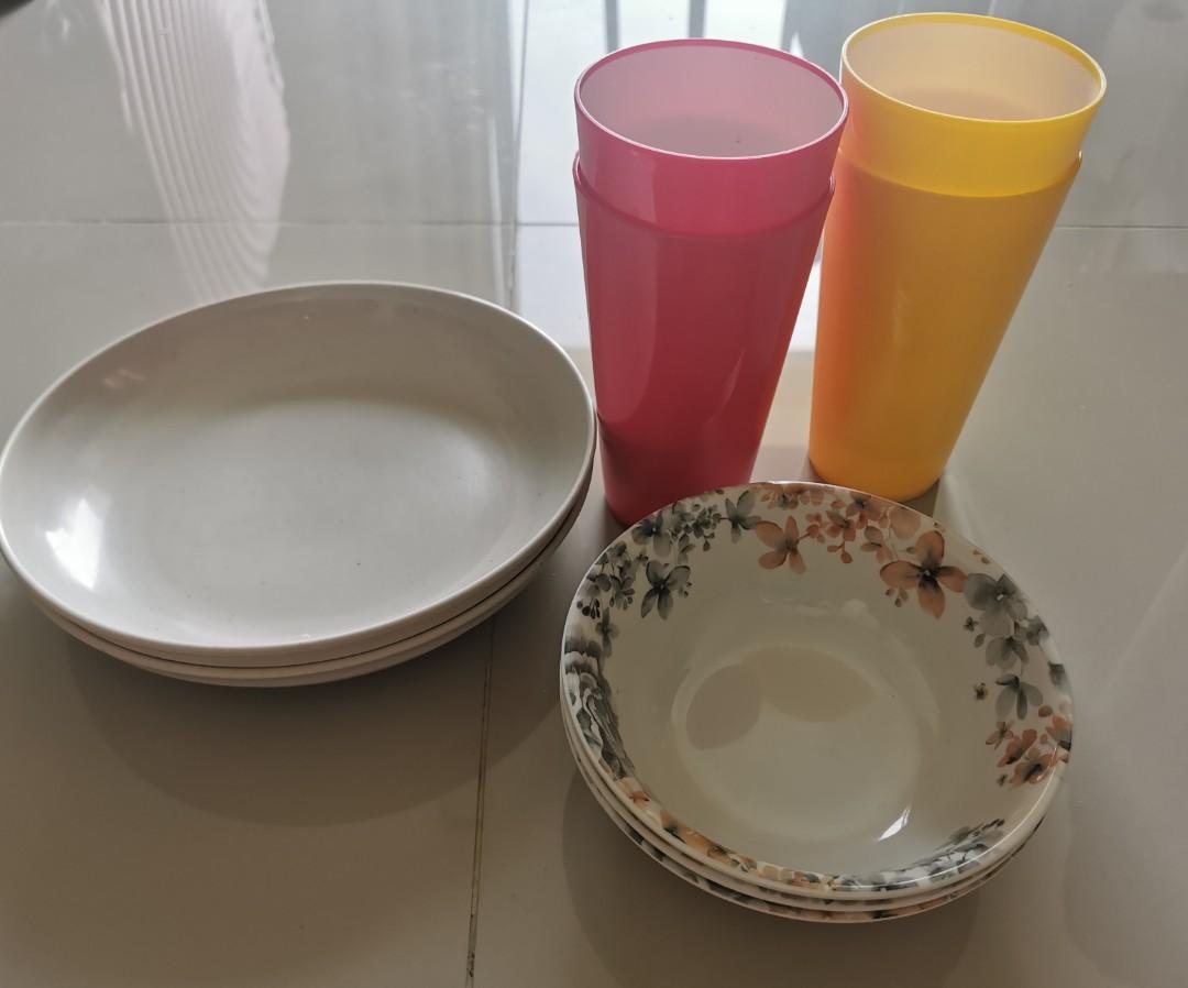 Plastic plates bowls and cups, Furniture & Home Living, Kitchenware & Tableware, Coffee & Tea