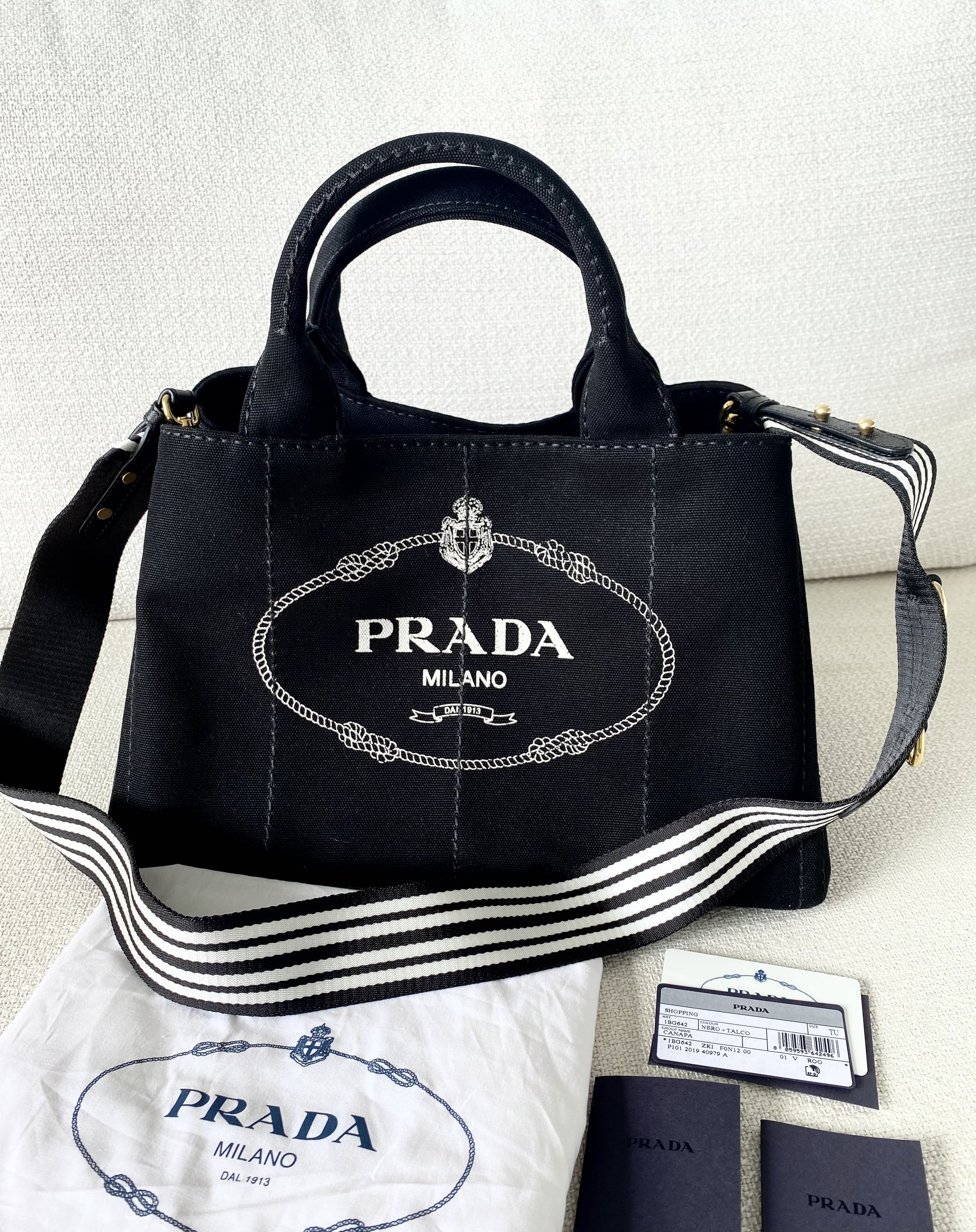 PRADA Black Canapa Canvas Tote Bag 100% AUTHENTIC+BRAND NEW 