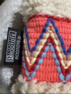 Rootote Apricot Embroidered Fuzzy Down Tote Bag with Zipper64240106298497110