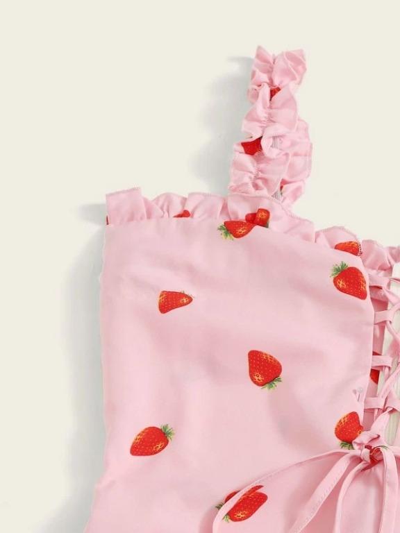 Strawberry print lace up dress online
