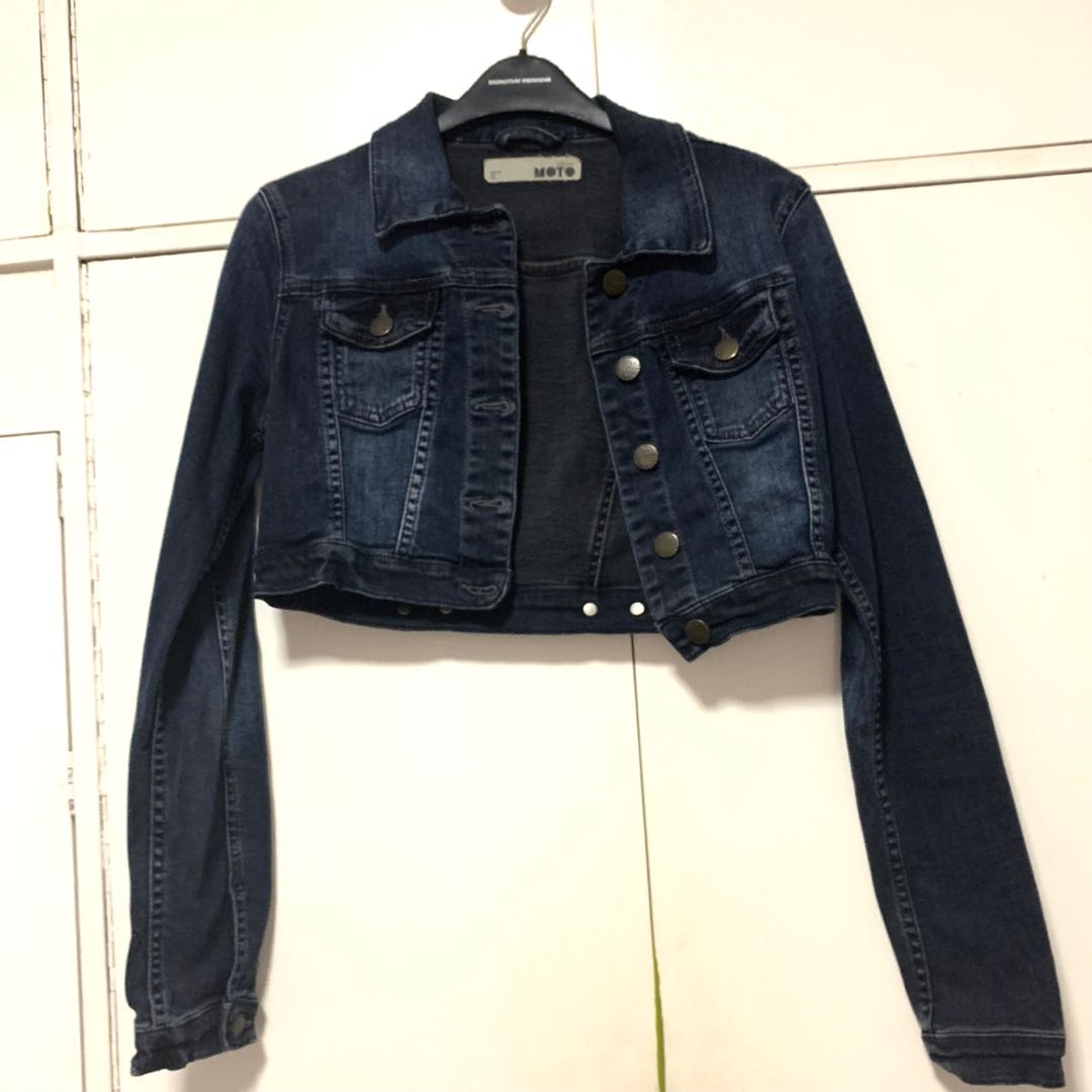 Topshop Moto Black Cropped Denim Jacket 