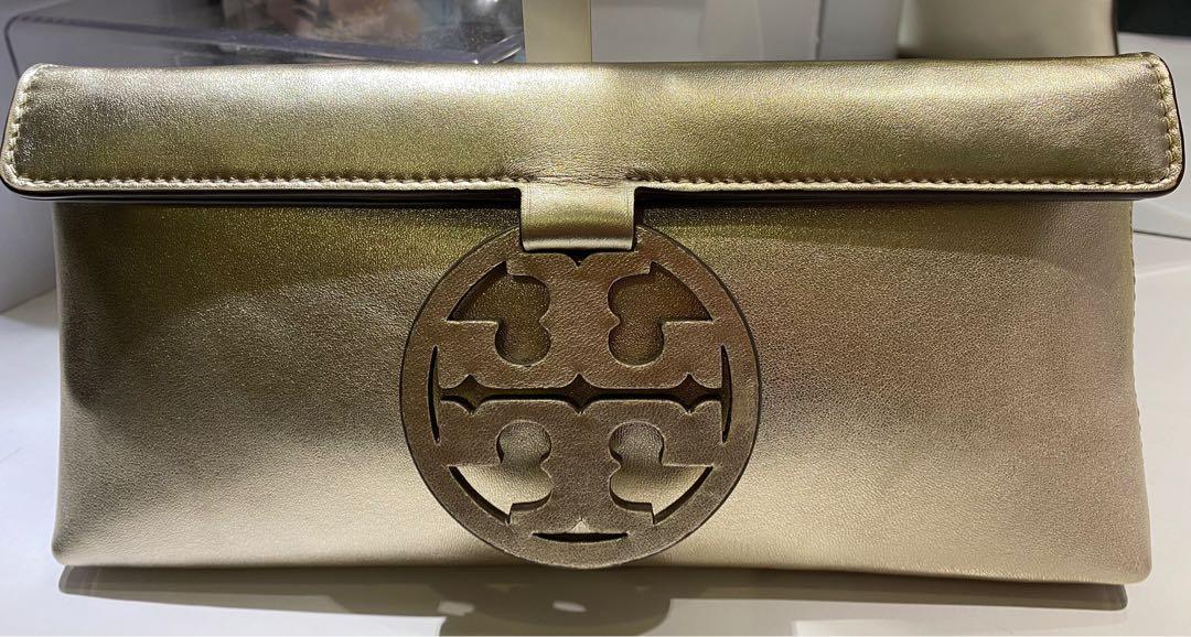 Tory Burch Miller Clutch Metallic Gold Butik TB Barang Mewah Tas