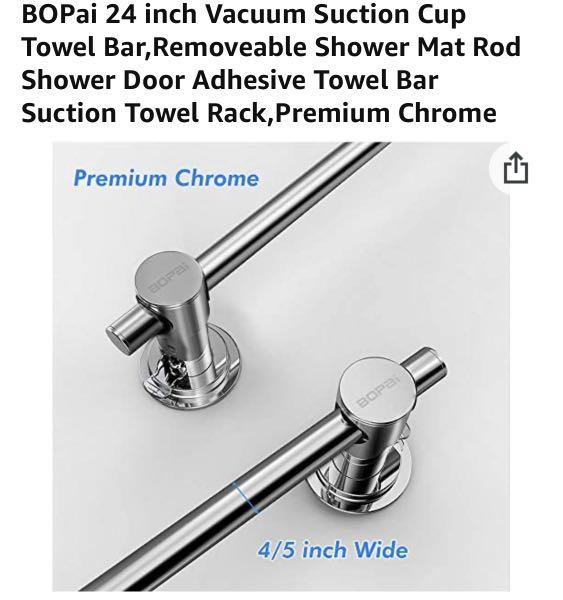BOPai 24 inch Vacuum Suction Cup Towel Bar,Removeable Shower Mat Rod Shower  Door Adhesive Towel Bar Suction Towel Rack,Premium Chrome