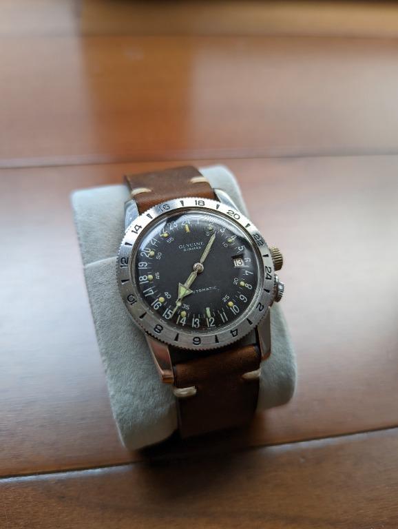 Vintage Glycine Airman 24 Hour GMT Stainless Steel Automatic Patent No. 314050 1960s Vietnam Era