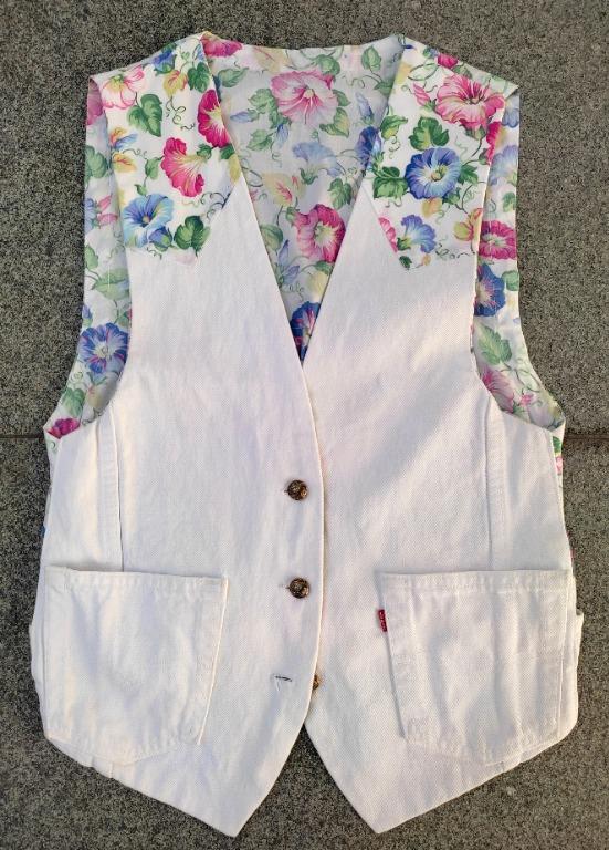 Vintage Hand made Levi white denim vest., Women's Fashion, Coats, Jackets  and Outerwear on Carousell